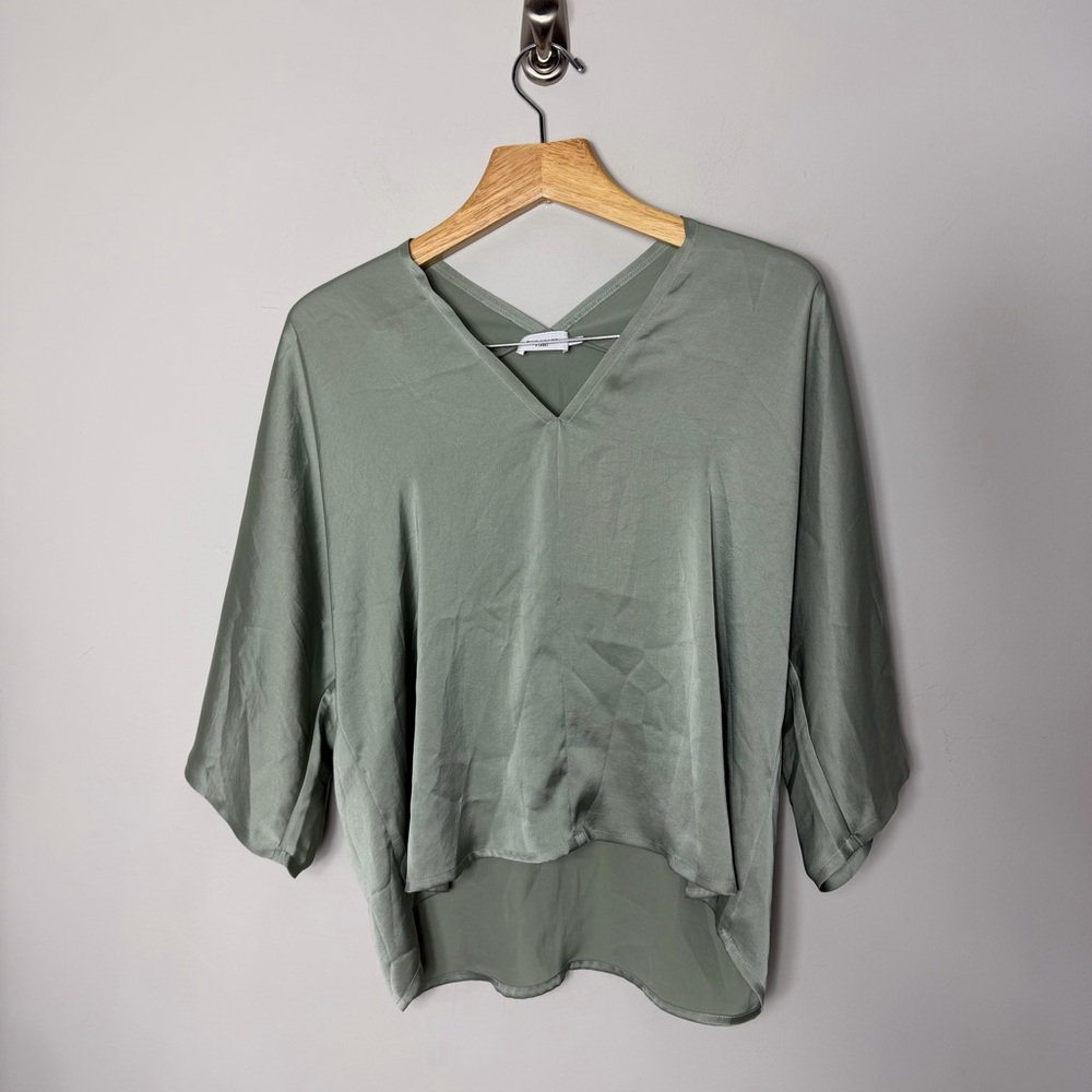 The Reset Sage Green V-Neck Lightweight Blouse